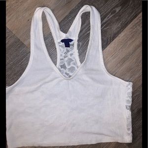 Aero White crop tank with lace back